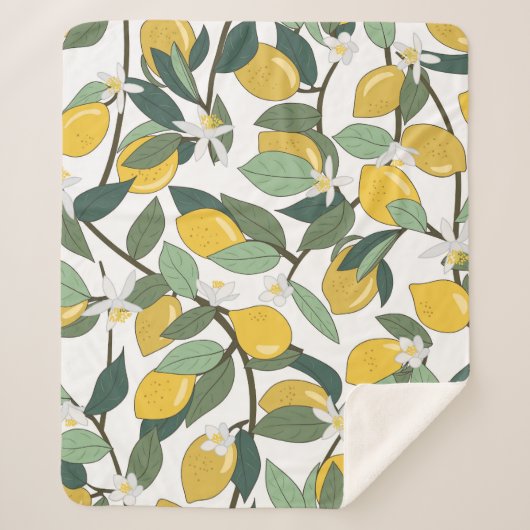 黄色のレモン、熱帯シームレスプリント。 シェルパブランケット (正面)