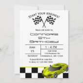 黄色のレーシングカー | オーダーメイドの子供の誕生日招待状 招待状 (正面)