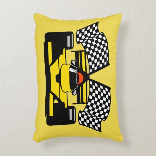 黄色のレースカー: レジ係の旗 アクセントクッション (正面(垂直))
