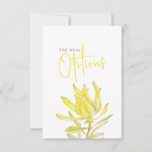 黄色のロイカデンドロン結婚チューリップの食事のオプション 出欠カード (正面)