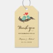 黄色のロブバードと小さなハート結婚の贈り物ラベル ギフトタグ (正面)