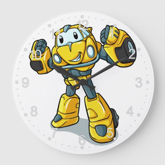 黄色のロボットアニメ|背景色の選択 ラージ壁時計 (正面)