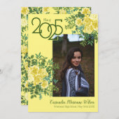 黄色のローズグリーン写真卒業発表 招待状 (正面/裏面)