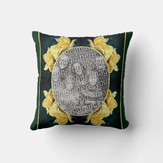 黄色のローズトリオフレーム自分の写真を作成 クッション (裏面)