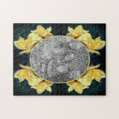 黄色のローズトリオフレーム自分の写真を作成 ジグソーパズル (横)