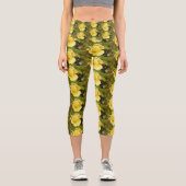 黄色のローズブズ高いウェイストキャプリス カプリレギンス (正面)