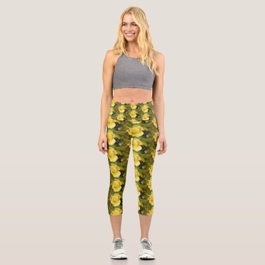 黄色のローズブズ高いウェイストキャプリス カプリレギンス (正面)