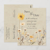 黄色のワイルドフラワーの結婚式の日付を保存 ポストカード (正面/裏面)