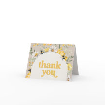 黄色のワイルドフラワービー折り紙の感謝カード