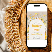 黄色のワイルドフラワービー ファーストバースデー招待状 招待状