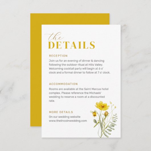 黄色のワイルドフラワーブーケ牧草花結婚の花 エンクロージャーカード (正面/裏面)