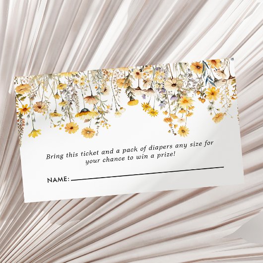 黄色のワイルドフラワーボホベイビーシャワーおむつラッフル エンクロージャーカード