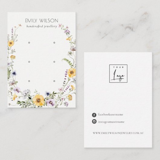 黄色のワイルドフラワーリース3スタッドイヤリングディスプレイ 名刺 (正面/裏面)