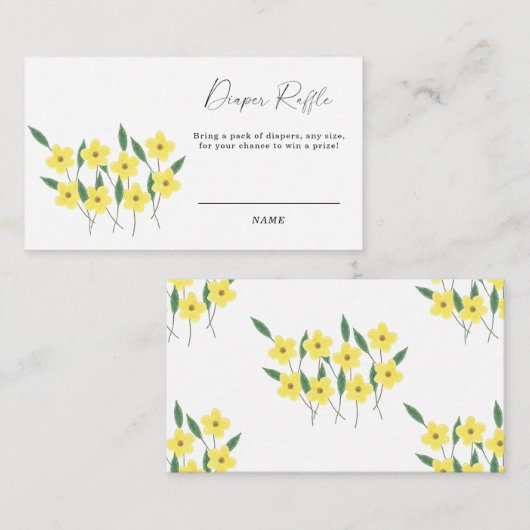 黄色のワイルドフラワー男女兼用おむつラッフル エンクロージャーカード (正面/裏面)