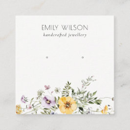 黄色のワイルドフラワー薄紫スタッドイヤリングディスプレイ スクエア名刺