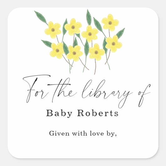 黄色のワイルドフラワー - 図書館のために スクエアシール (正面)