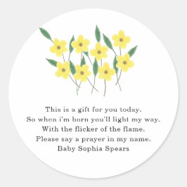 黄色のワイルドフラワー – 祈りの言葉キャンドルラベル ラウンドシール