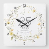 黄色のワイルドフラワー 25周年記念 結婚25周年 スクエア壁時計 (正面)