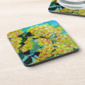 黄色のワトル先住民オーストラリアのフラワーアート コースター (左側)