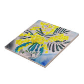 黄色のワトル先住民オーストラリアのフラワーアート タイル (側面)