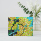 黄色のワトル先住民オーストラリアのフラワーアート ポストカード (スタンド正面)