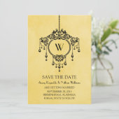 黄色のヴィンテージシャンデリア日付保存招待状 招待状 (スタンド正面)