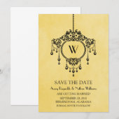 黄色のヴィンテージシャンデリア日付保存招待状 招待状 (正面/裏面)