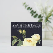 黄色のヴィンテージバラブルー結婚式の日付を保存 案内ポストカード (スタンド正面)