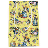 黄色のヴィンテージ水色イースターバニーと卵 ミディアムペーパーバッグ (正面)