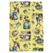 黄色のヴィンテージ水色イースターバニーと卵 ミディアムペーパーバッグ (裏面)