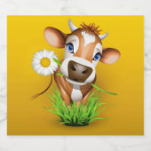 黄色の上に草の中のジャージー牛 ビールラベル (シングルラベル)