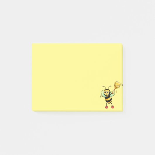 黄色の上のモダンでかわいいミツバチ ポストイット (正面)
