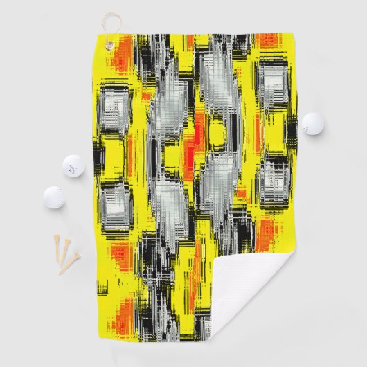 黄色の上の傷から形成された抽象芸術の正方形 ゴルフタオル (インサイチュ)