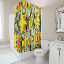 黄色の上の傷から形成された抽象芸術の正方形 シャワーカーテン