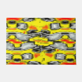 黄色の上の傷から形成された抽象芸術の正方形 ドアマット