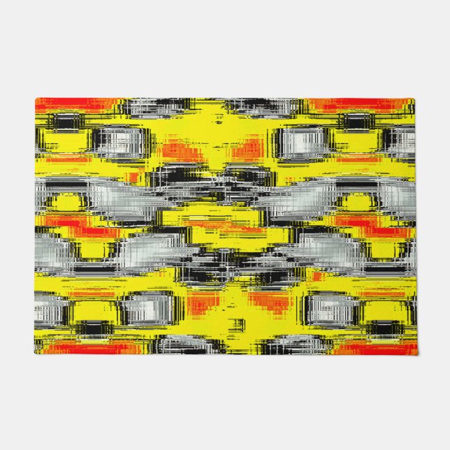 黄色の上の傷から形成された抽象芸術の正方形 ドアマット (正面)