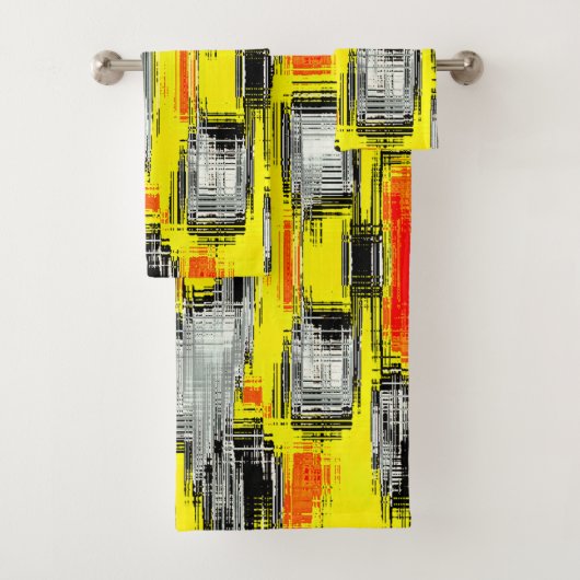 黄色の上の傷から形成された抽象芸術の正方形 バスタオルセット (インサイチュ)