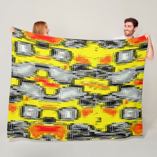 黄色の上の傷から形成された抽象芸術の正方形 フリースブランケット (インサイチュ)