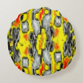 黄色の上の傷から形成された抽象芸術の正方形 ラウンドクッション (裏面)
