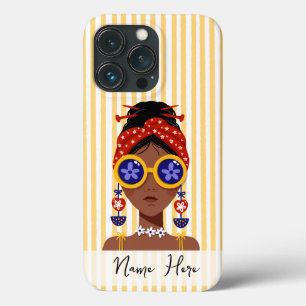 黄色の上の女性のヘッドイラストの色鮮やかさ iPhone 13 PROケース