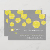 黄色の中国風ペーパーランタン RSVP カード (正面/裏面)