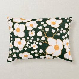 黄色の中央に白い花と緑の背景 アクセントクッション