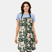 黄色の中央に白い花と緑の背景 エプロン (着用した状態)