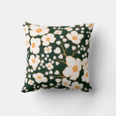 黄色の中央に白い花と緑の背景 クッション (裏面)