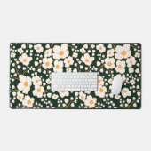 黄色の中央に白い花と緑の背景 デスクマット (キーボード&マウス)