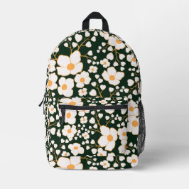 黄色の中央に白い花と緑の背景 プリントバックパック