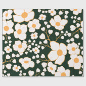 黄色の中央に白い花と緑の背景 ラッピングペーパー (フラット)