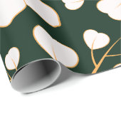 黄色の中央に白い花と緑の背景 ラッピングペーパー (ロールコーナー)