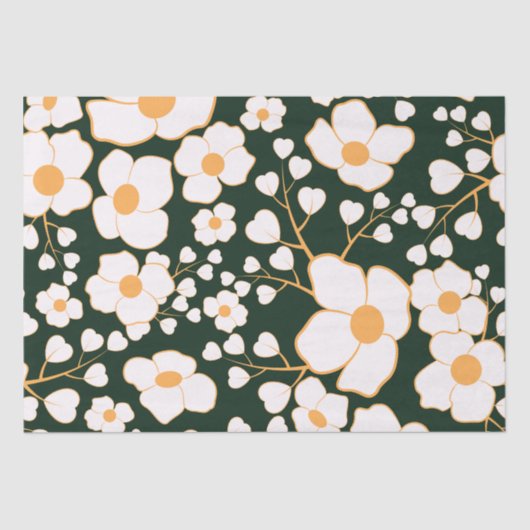 黄色の中央に白い花と緑の背景 薄葉紙 (正面)