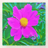 黄色の中心を持つ鮮やかな紫外線牡丹 ガラスコースター (正面)